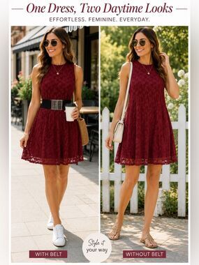 Garage burgundy sleeveless lace flare A-line dress Sz L